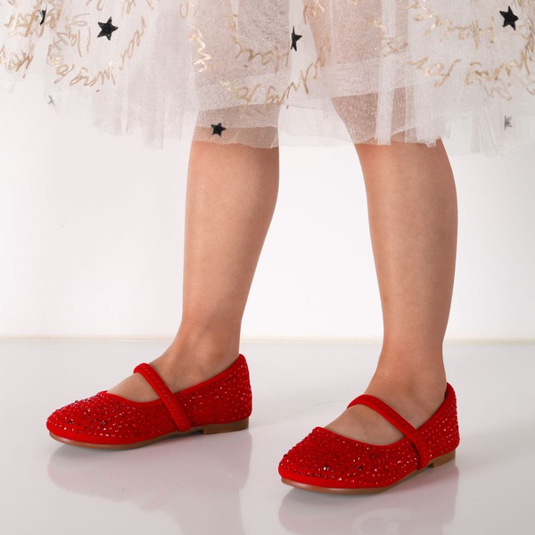 Girl's Rhinestone Ballet Flats - RED SUEDE - 1